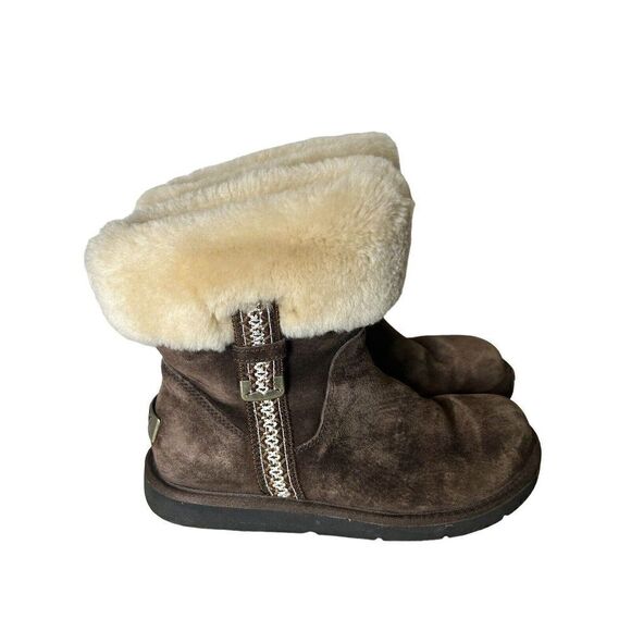 UGG METRO TAS FUR CUFF BOOTS ESPRESSO WOMENS 7 Amazing Condition! - Picture 1 of 11